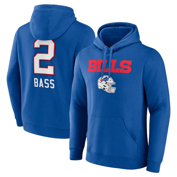 Men's Buffalo Bills #2 Tyler Bass Blue Team Wordmark Player Name & Number Pullover Hoodie